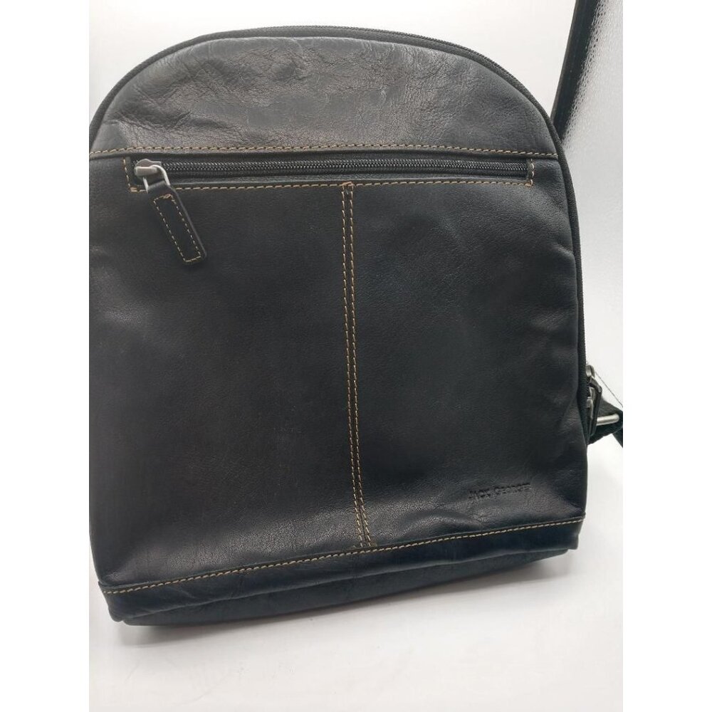 Jack Georges Black Leather Backpack With Multiple Compartments & Adjustable Stra